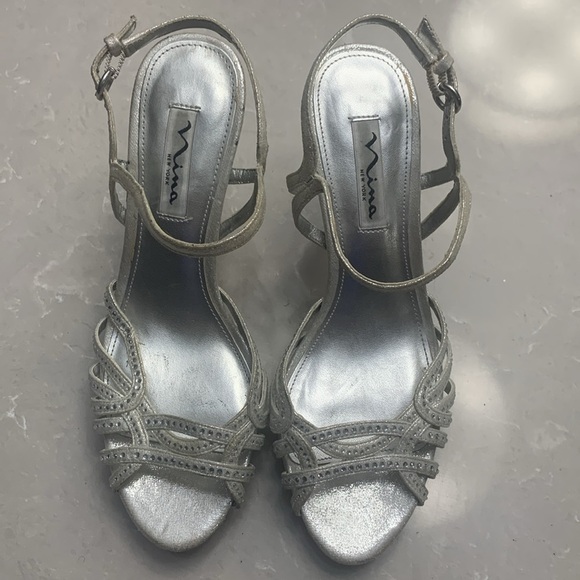Nina silver embellished platform high heel sandal size 8 - Picture 2 of 10